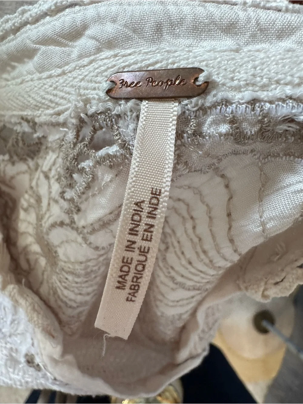 FREE PEOPLE Women’s Beige Lace-Yoke Henley Knit Top Size XS